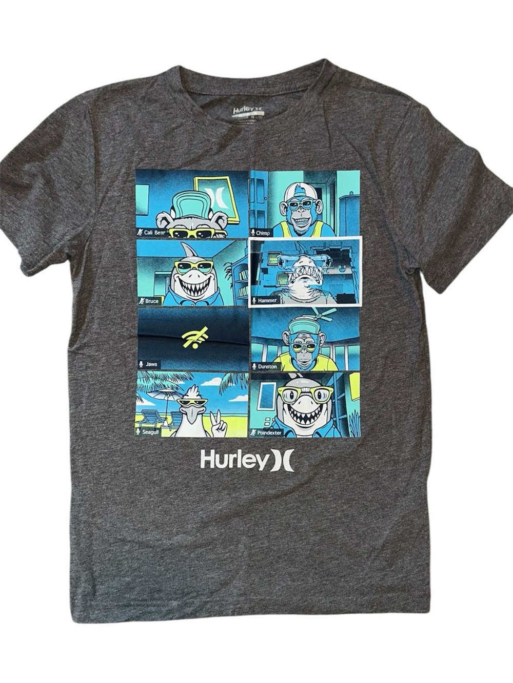 Hurley Gray Tee with Blue and Teal Graphic